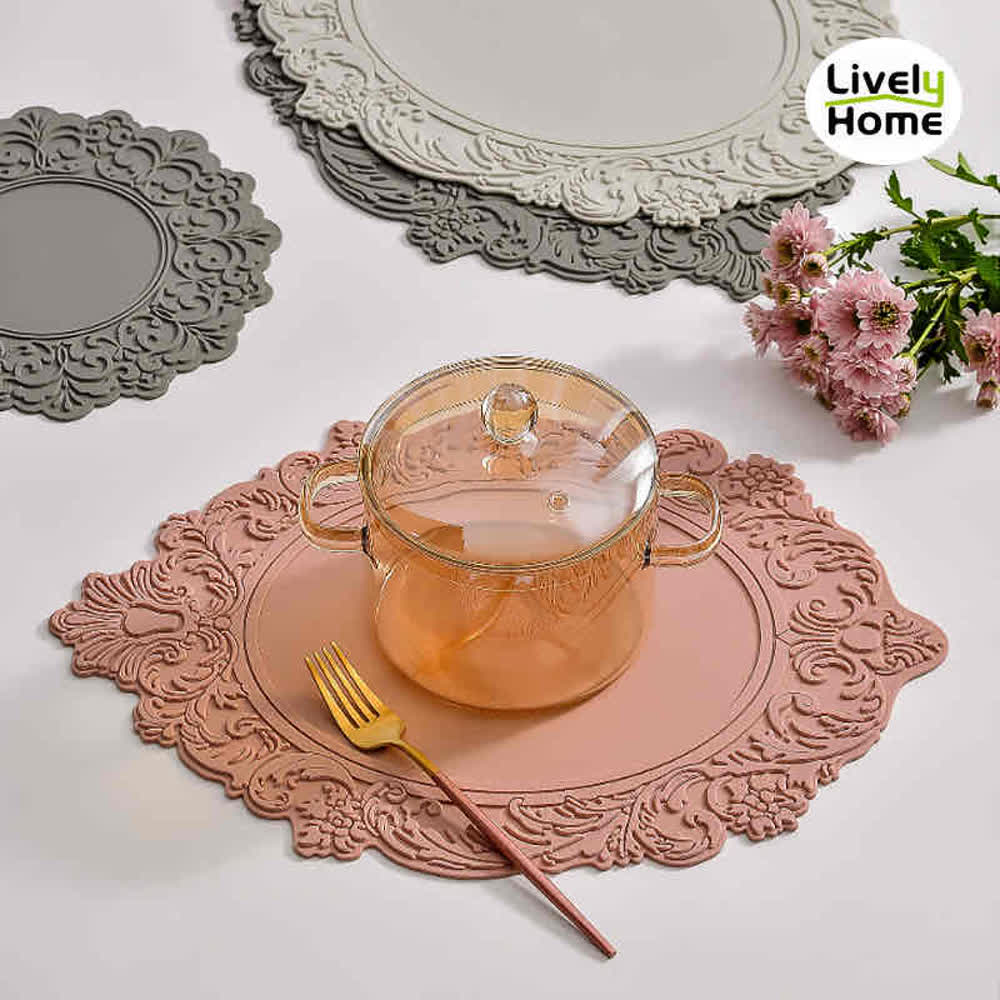Silicone Oval Placemat Flower Embossed 