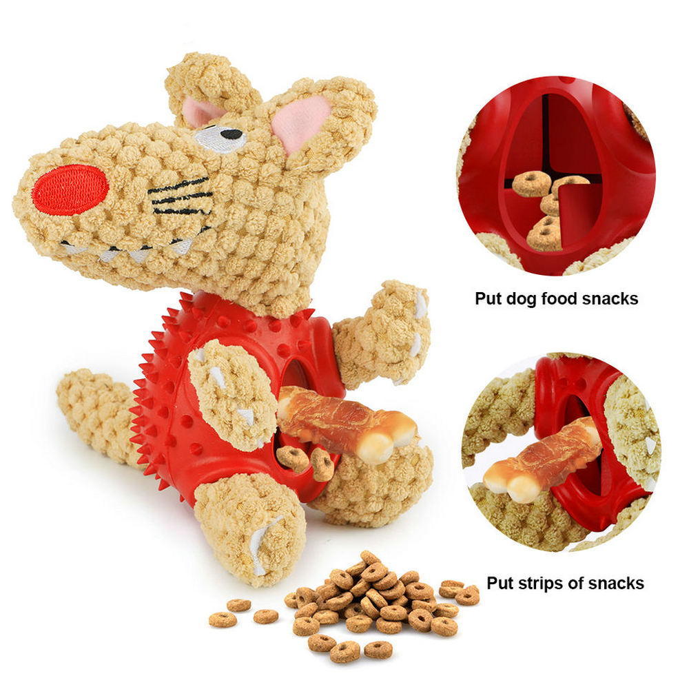 Combination Plush And Rubber Toy 2 In 1 Dog Chew Mouse Toy Bite Resistant Elastic 4