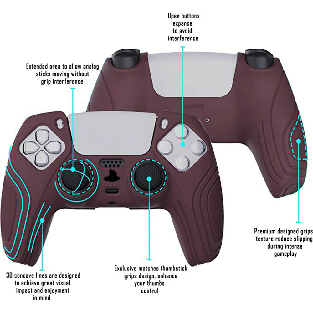 Ergonomic Soft Rubber Protective Case For Playstation 5 Ps5 Controller With Black Thumb Stick Caps 5
