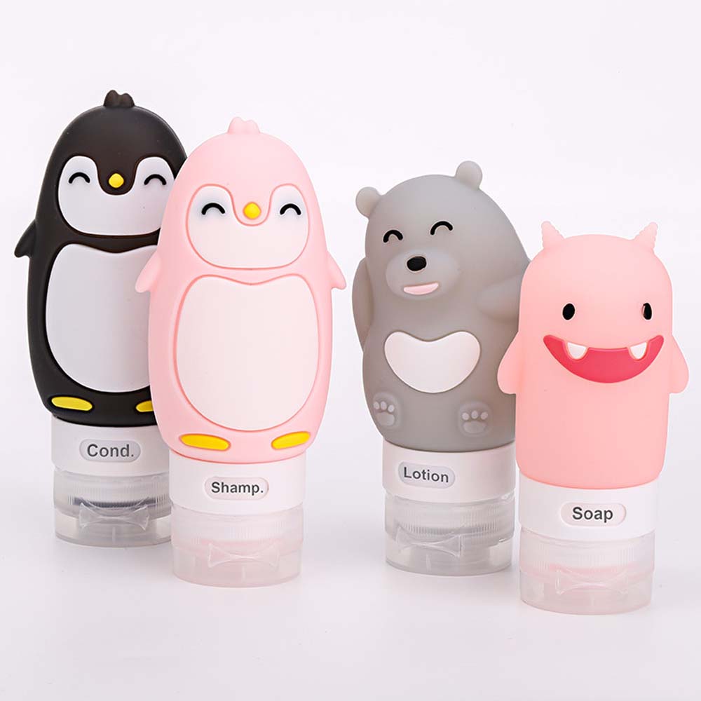 Cartoon silicone dispensing bottle portable penguin travel bottle set Cosmetic lotion shampoo bottle 4