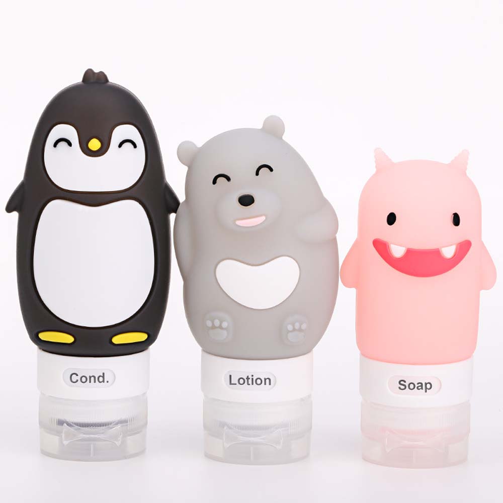 Cartoon silicone dispensing bottle portable penguin travel bottle set Cosmetic lotion shampoo bottle 3