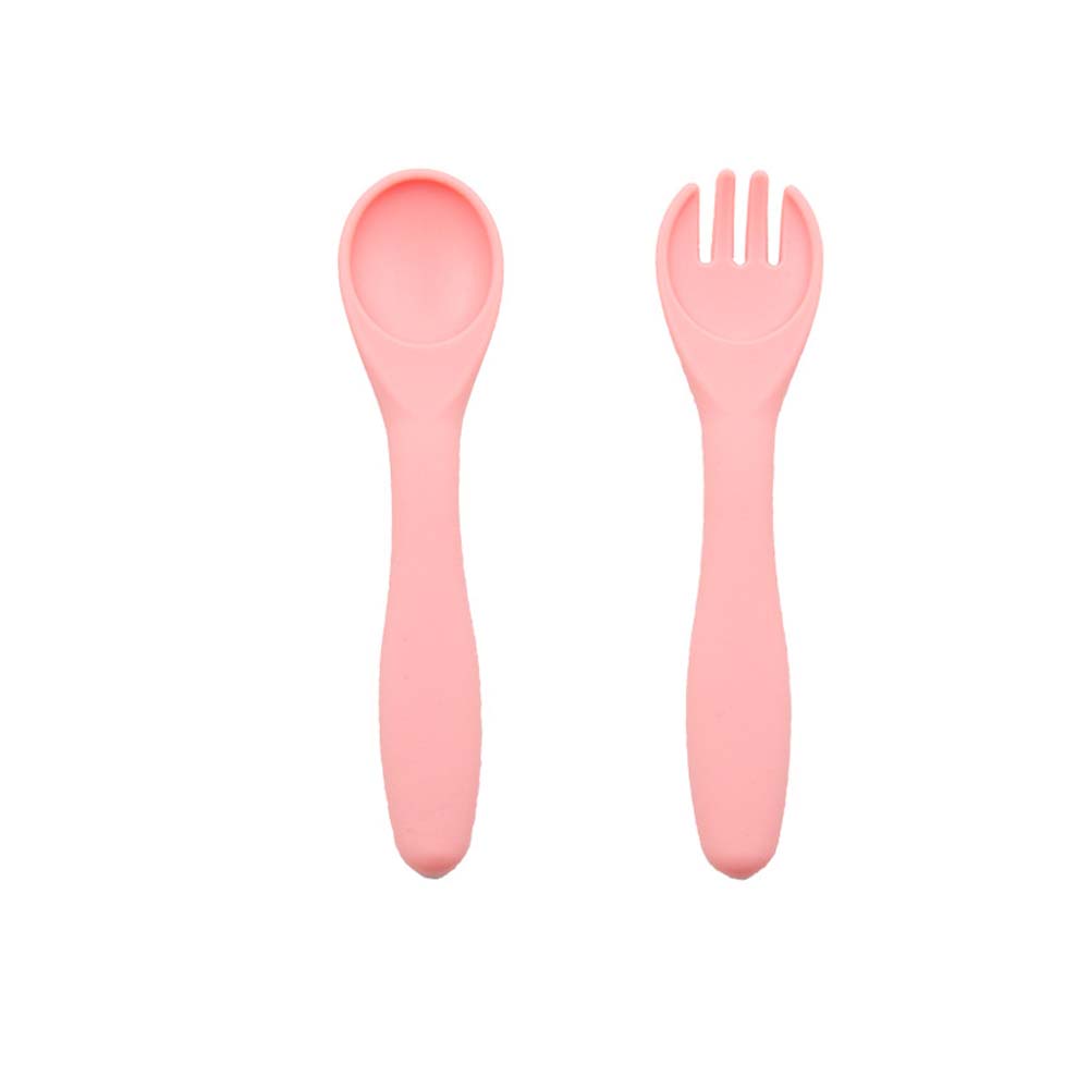 Pure silicone for kids Kids eating training spoon fork set Feeding spoon soup spoon complementary food tableware 2