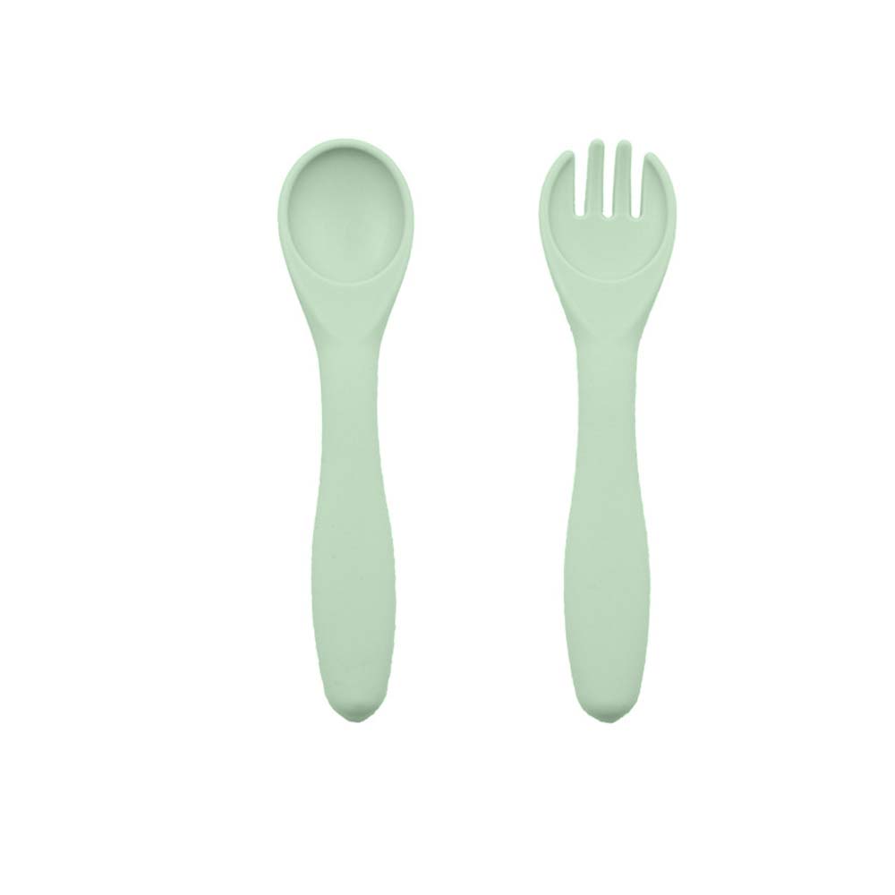 Pure silicone for kids Kids eating training spoon fork set Feeding spoon soup spoon complementary food tableware 4