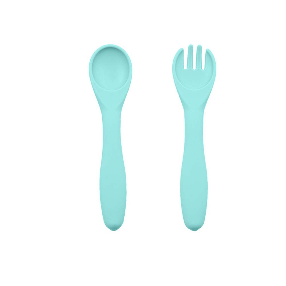 Pure silicone for kids Kids eating training spoon fork set Feeding spoon soup spoon complementary food tableware 5