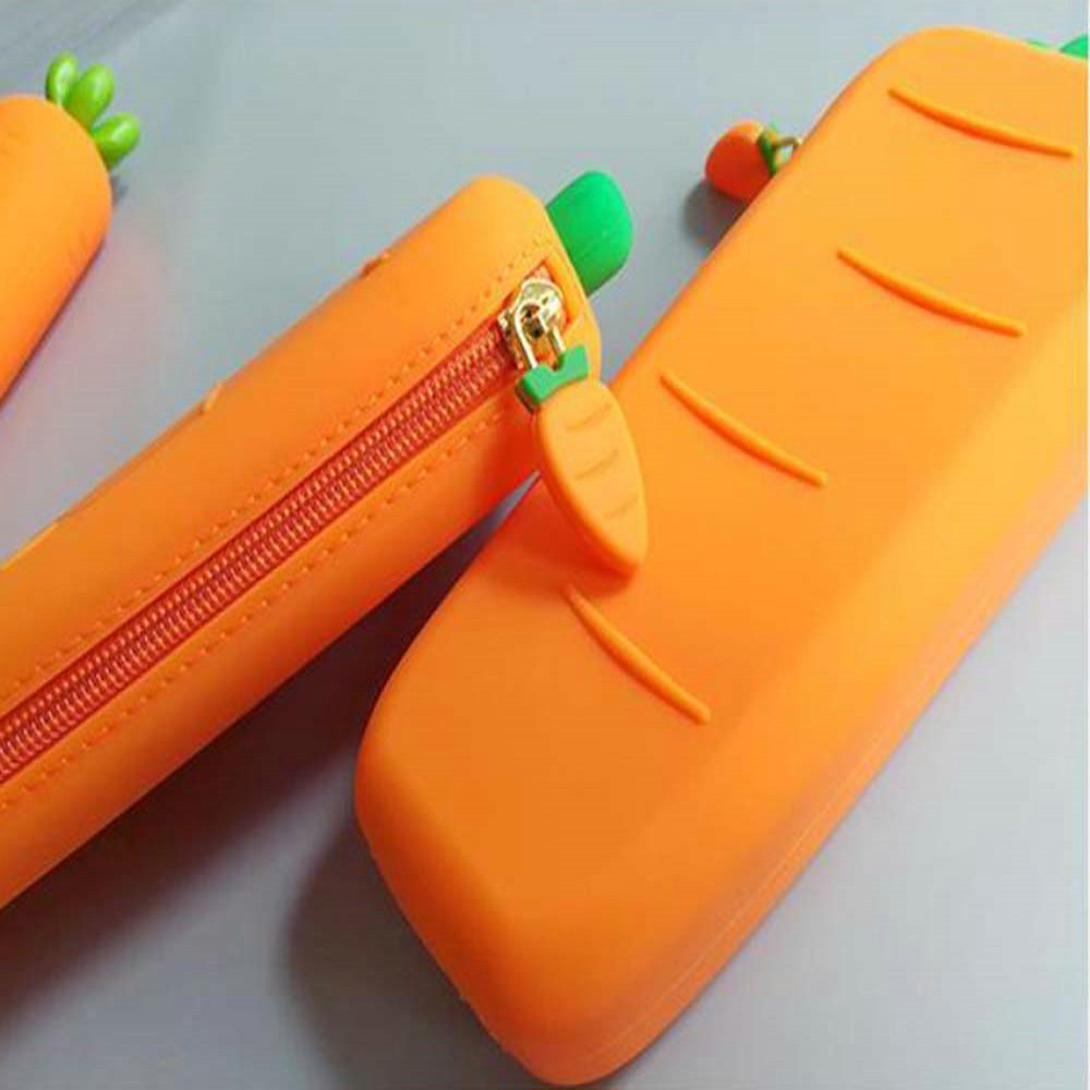 creative cartoon carrot soft silicone pen bag student cute portable pencil stationery storage pen case 3