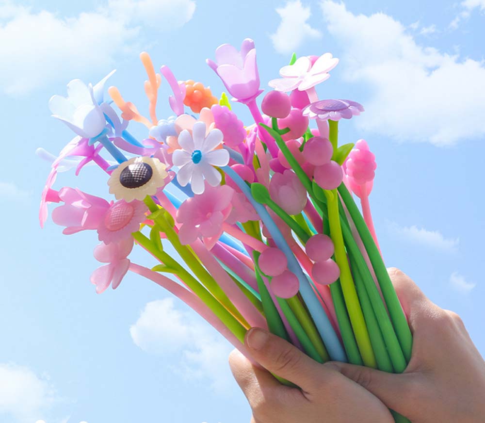 Creative flower shape meets light color change gel pen student exam writing silicone pen office signature fountain pen 5