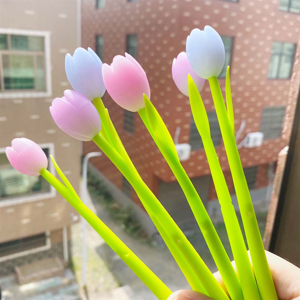 creative light color change tulip silicone gel pen small fresh cute student black 0.5 signature-Pen 2
