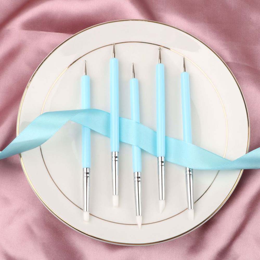 Silicone pen nail engraving embossing pen double end dot dot needle point drill pen set soft clay tool retouching pen 5