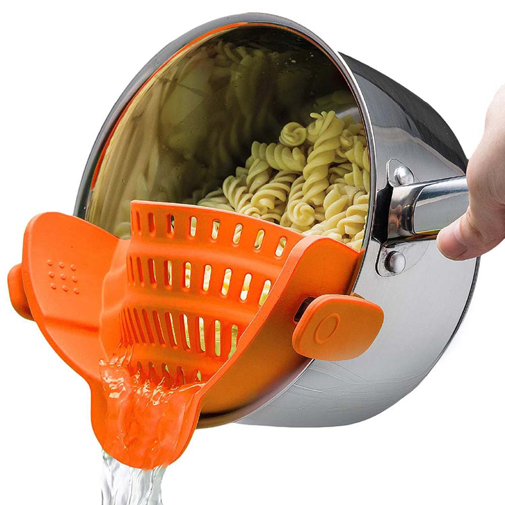 New wide mouth silicone water filter pot side drainage block household noodles vegetable pouring filtration spill-proof drainer 3