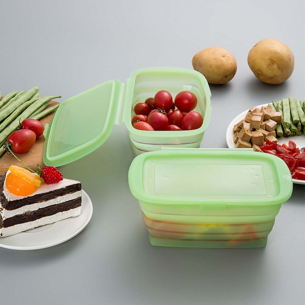 Silicone folding crisper box with lid Vegetable and fruit crisper box Lunch box silicone folding bento box lunch box  4