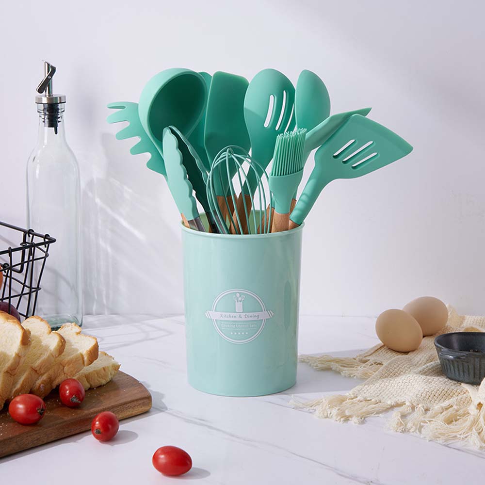 wooden handle silicone kitchenware set Kitchen utensils set 12 pieces set of kitchen utensils 2