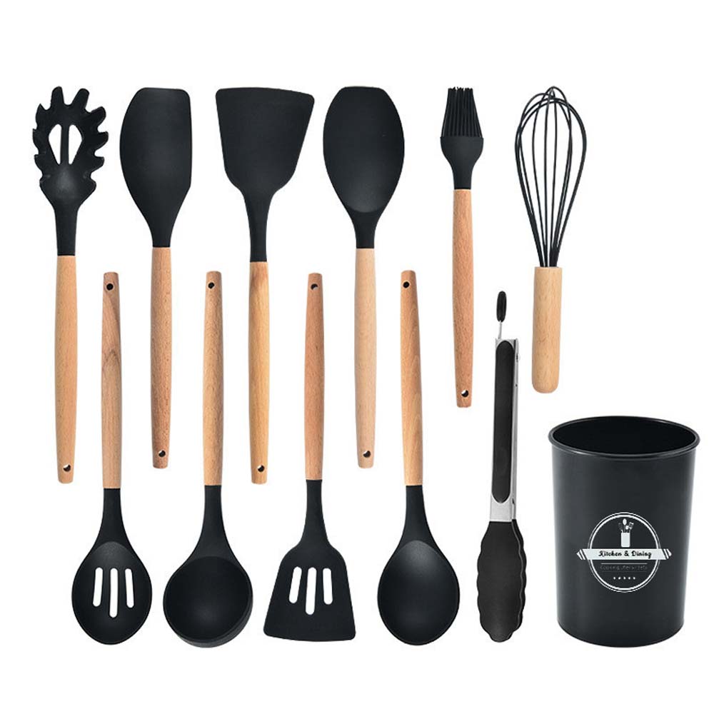 wooden handle silicone kitchenware set Kitchen utensils set 12 pieces set of kitchen utensils 5