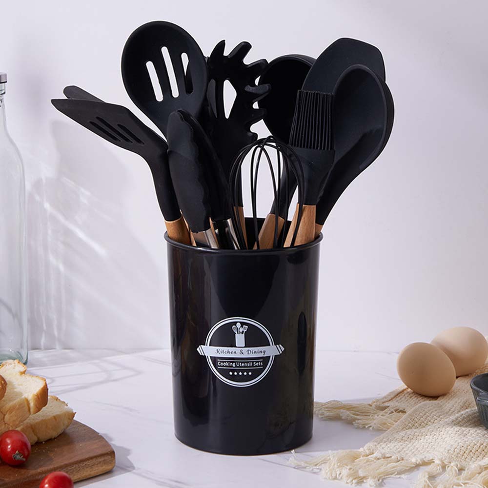 wooden handle silicone kitchenware set Kitchen utensils set 12 pieces set of kitchen utensils 4