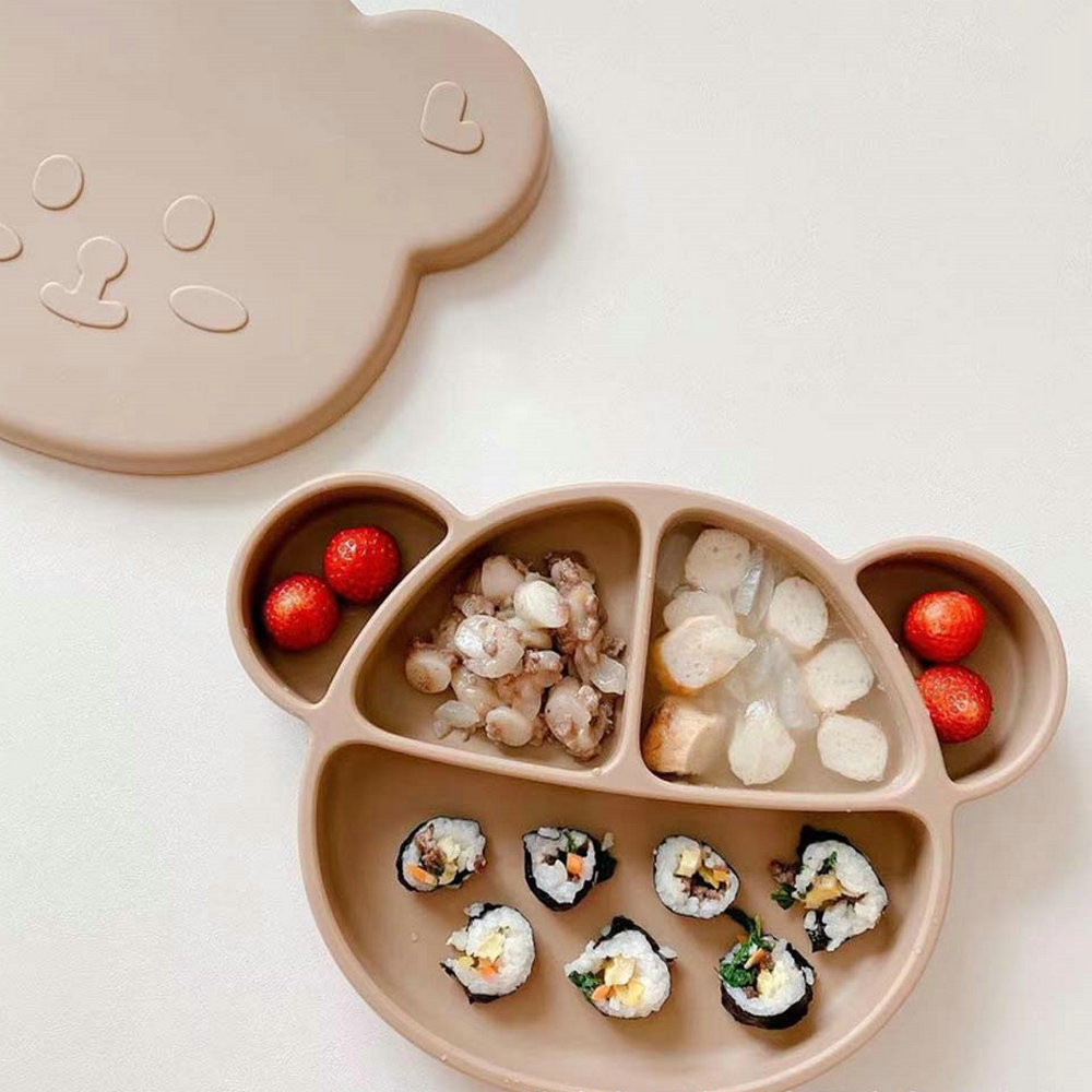 Baby Dinner Plate  Suption Cup Type  Baby Silicone Cutely Bear Divided Plate Children's Carton Learn To Eat Complementary Food Bowl			 6