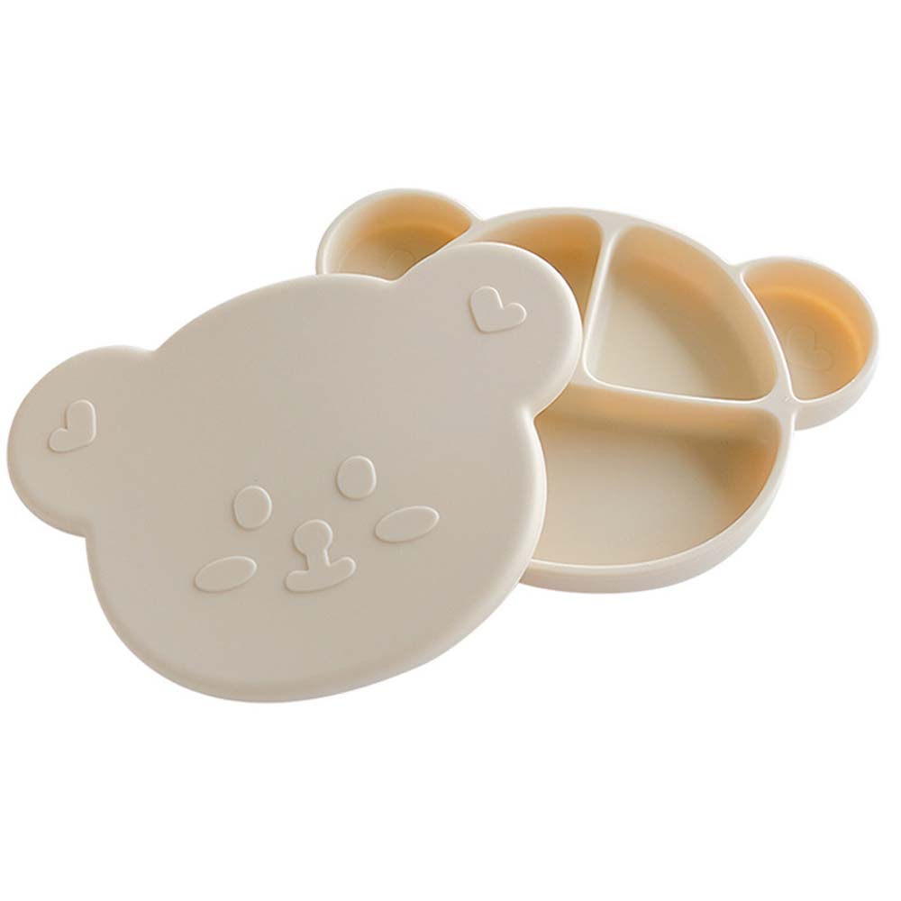 Baby Dinner Plate  Suption Cup Type  Baby Silicone Cutely Bear Divided Plate Children's Carton Learn To Eat Complementary Food Bowl			