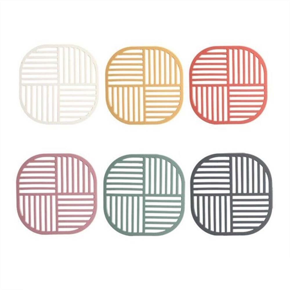 Square silicone tablemat kitchen anti scald insulated pot mat creative ins geometric openwork bowl mat coaster