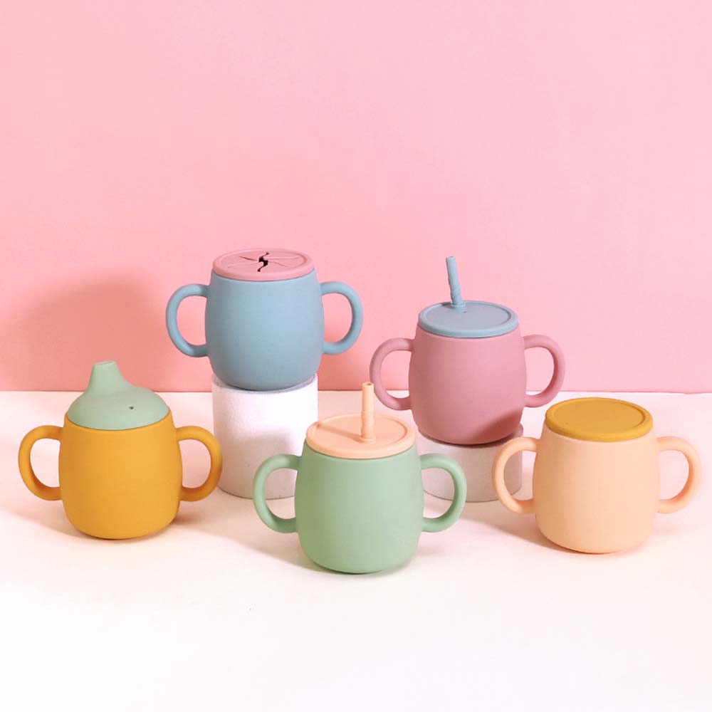 silicone learning cup with straw child anti-drop high temperature training cup baby silicone cup with lid 3