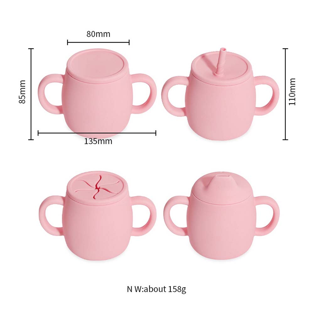 silicone learning cup with straw child anti-drop high temperature training cup baby silicone cup with lid 4