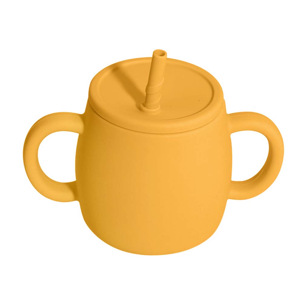 silicone learning cup with straw child anti-drop high temperature training cup baby silicone cup with lid 5