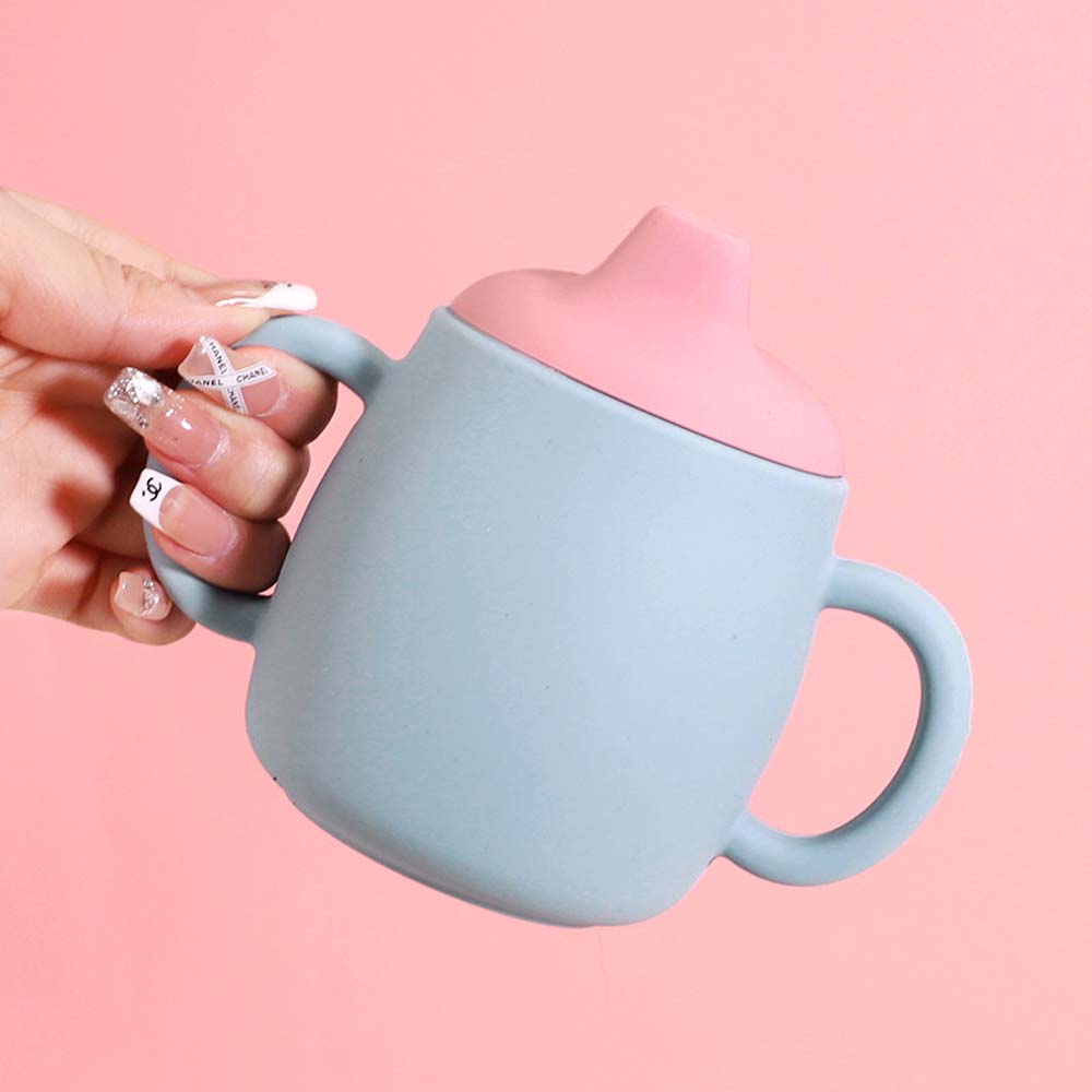 silicone learning cup with straw child anti-drop high temperature training cup baby silicone cup with lid 6