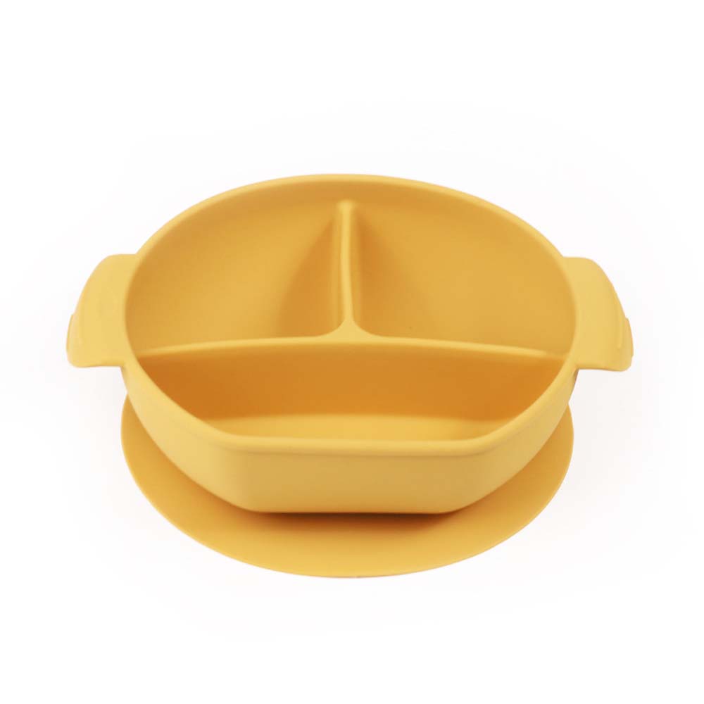 Baby integrated with suction cup compartment food tray fork and spoon feeding cutlery set children's silicone dinner plate 5