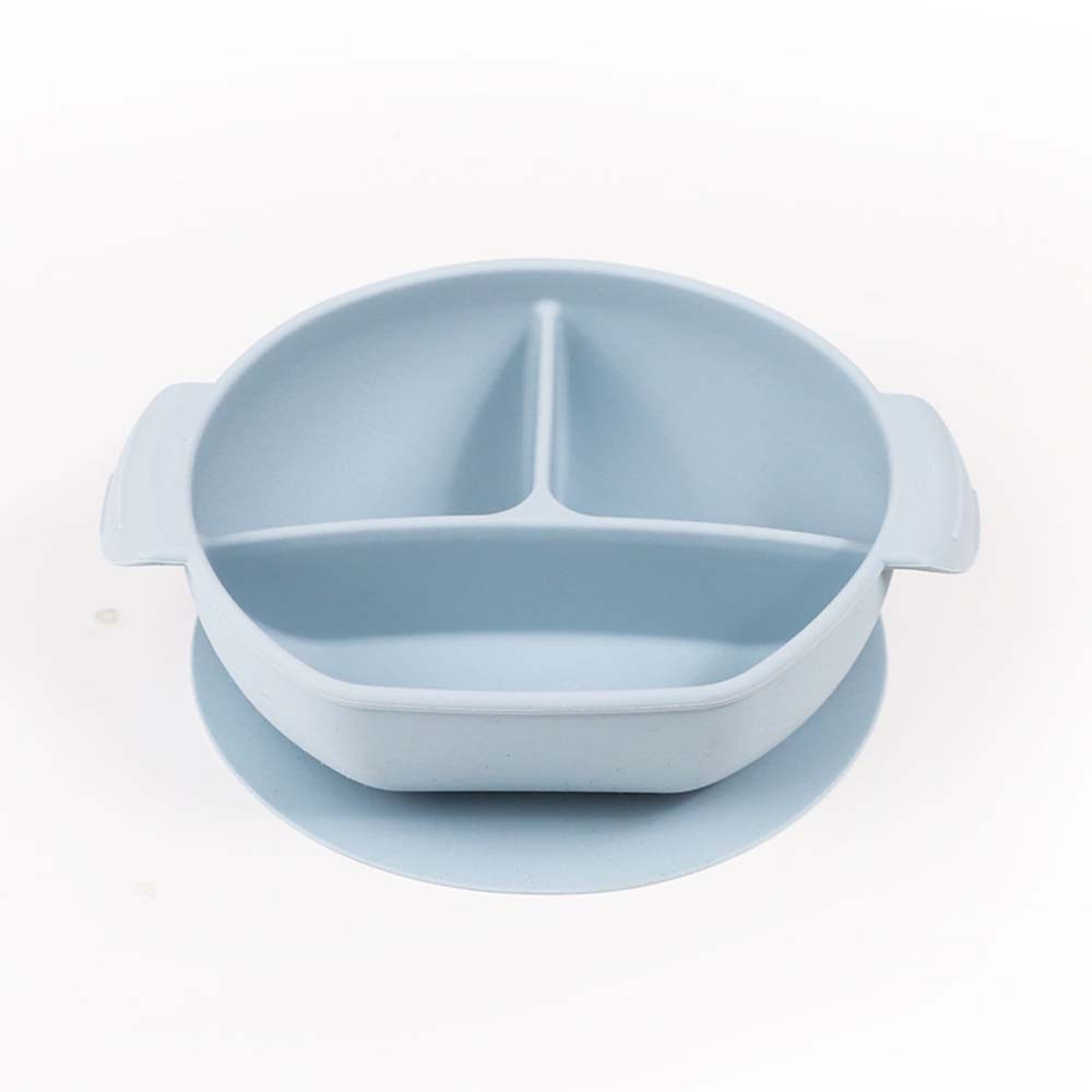 Baby integrated with suction cup compartment food tray fork and spoon feeding cutlery set children's silicone dinner plate 8