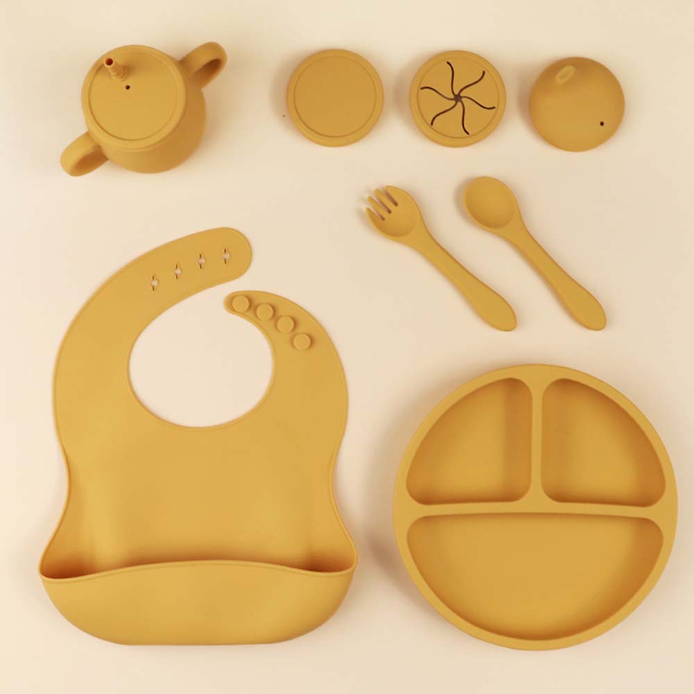 Silicone set full set of children's meal plate divider plate baby bib baby plate complementary food mother and baby products 4