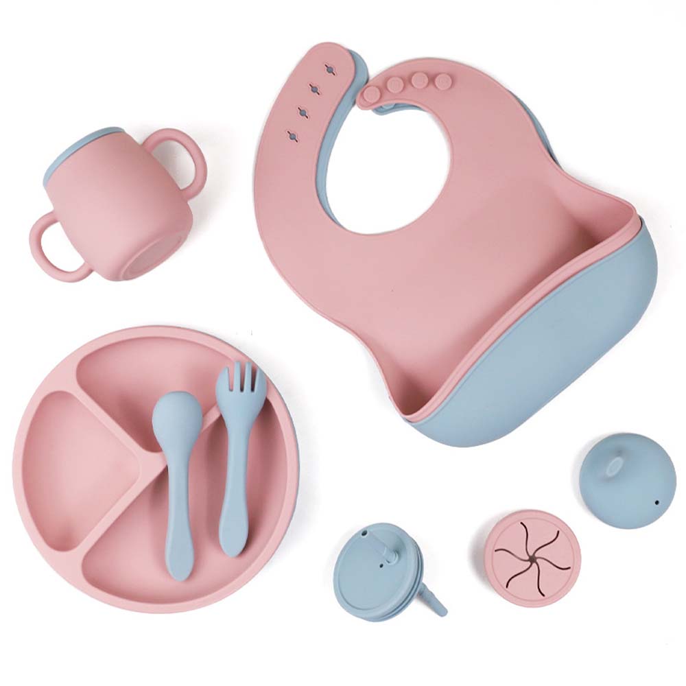 Silicone set full set of children's meal plate divider plate baby bib baby plate complementary food mother and baby products 8