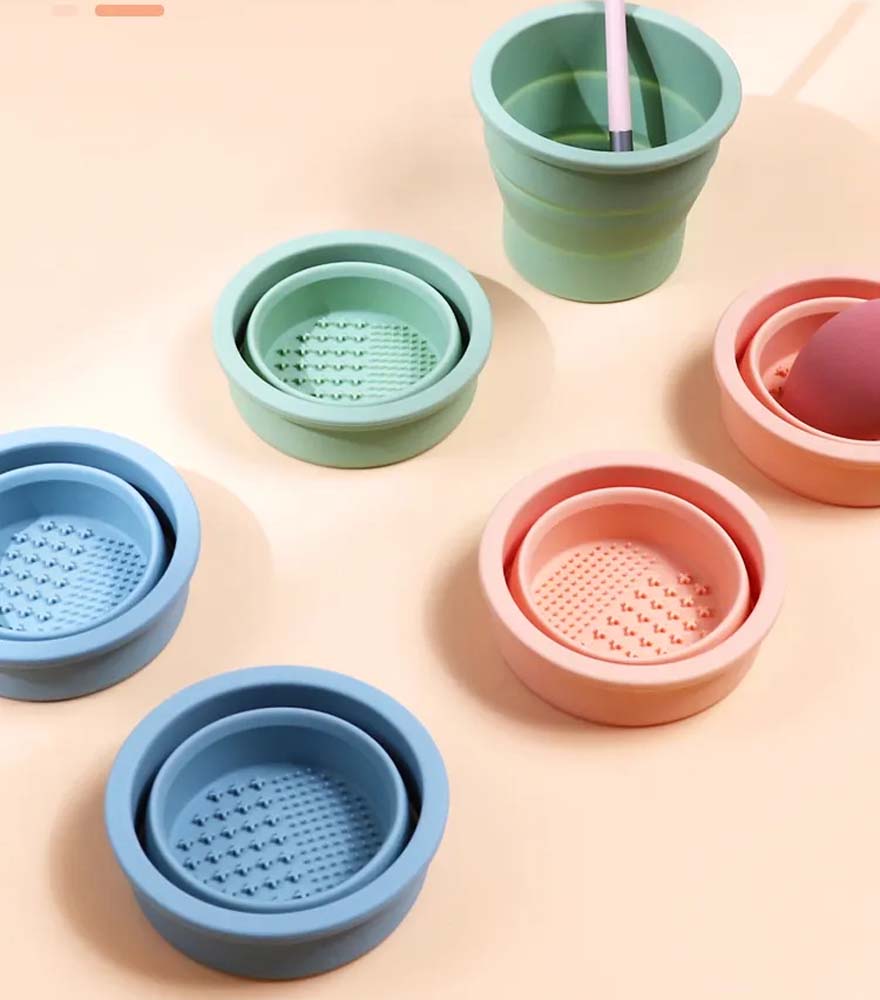 Foldable Beauty Cleaning Tools Silicone Makeup Brush Cleaning Bowl Cosmetic Brush Cleaner Pad 3