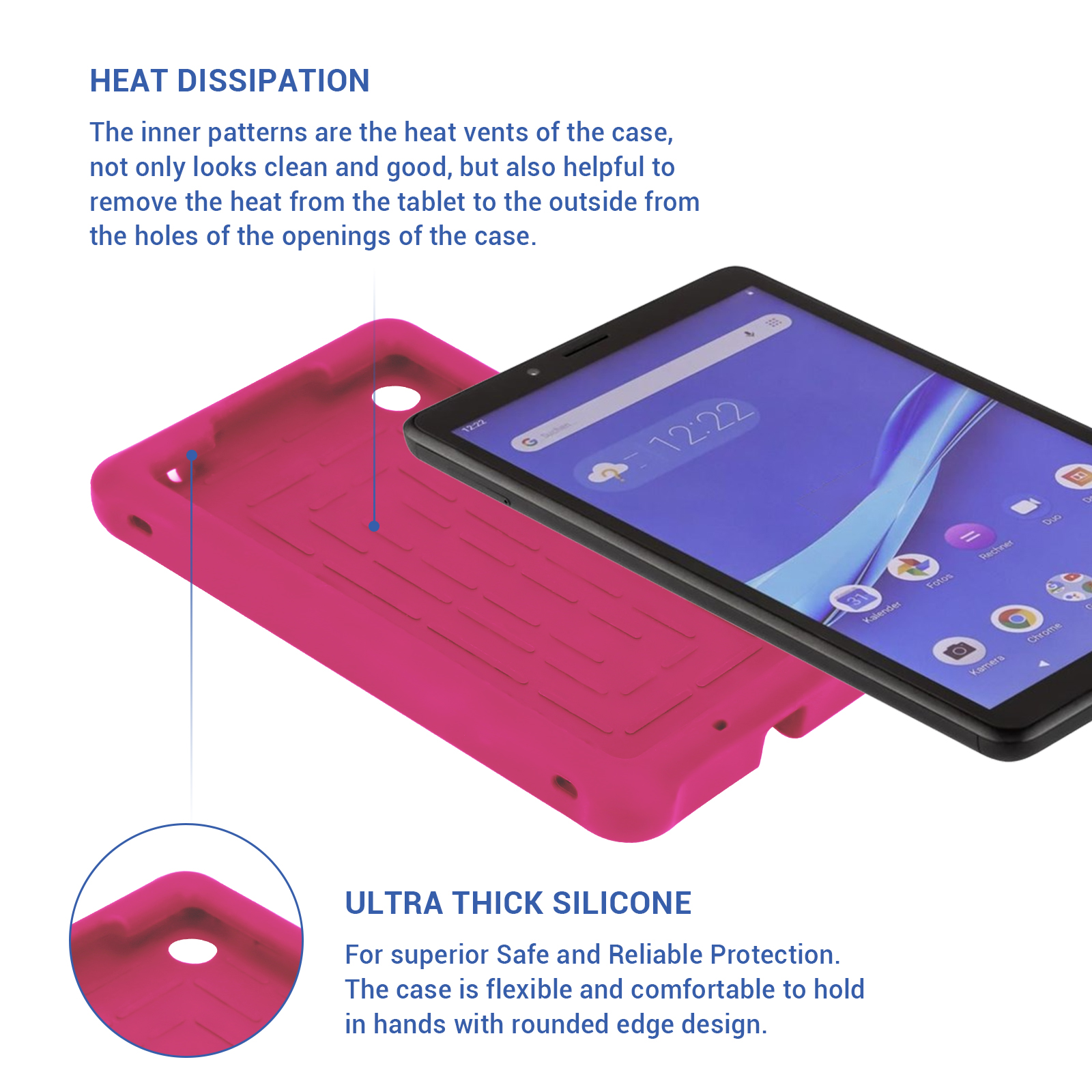 MingShore Case for Lenovo Tab M7 TB-7305F TB-7306F, Soft Heavy Duty Cover for Lenovo Tab M7 Gen 2 TB-7305F/X/I Tab M7 Gen 3 TB-7306F/X/I Kids Friendly Rugged Silicone Case (Raspberry) 4