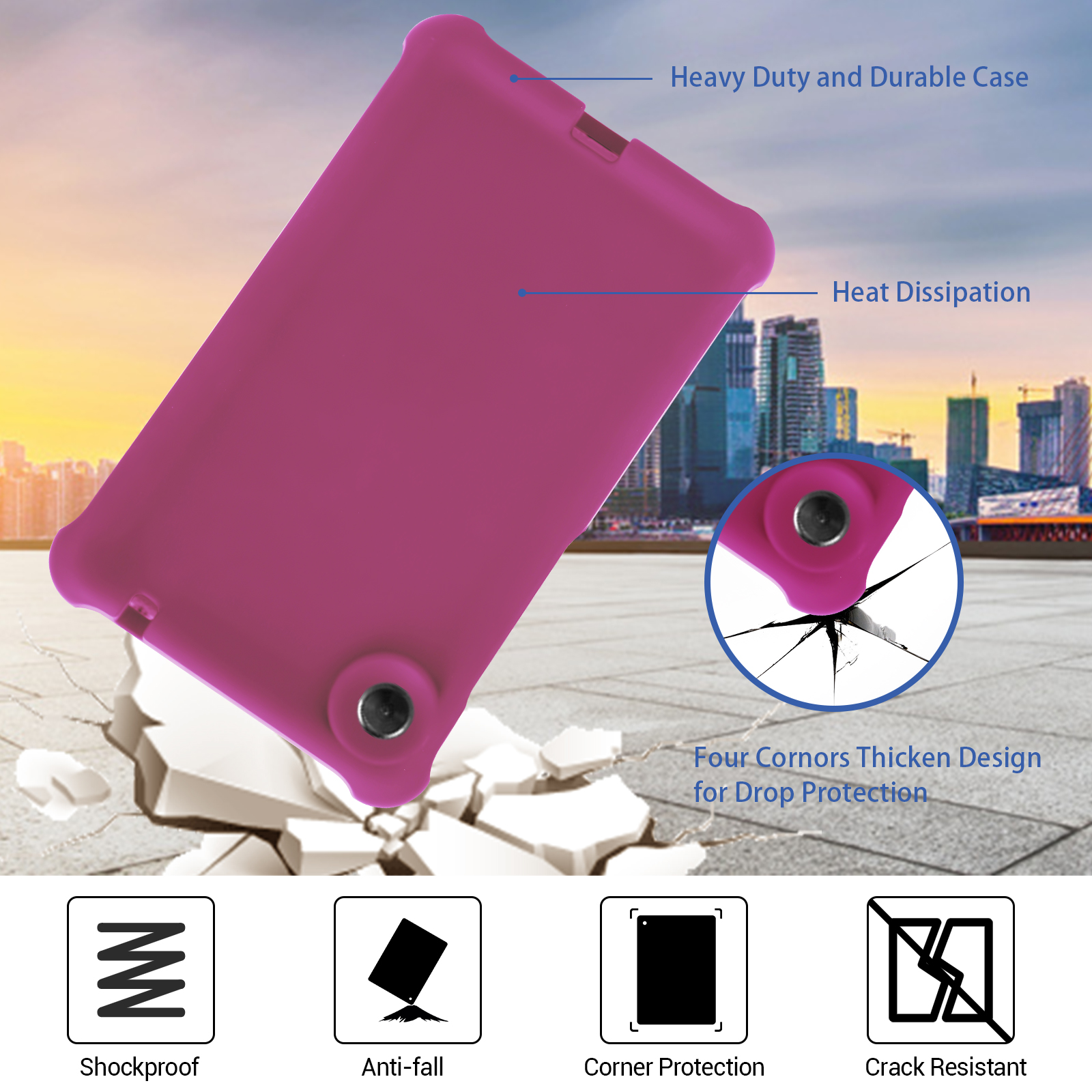 MingShore Case for Lenovo Tab M7 TB-7305F TB-7306F, Soft Heavy Duty Cover for Lenovo Tab M7 Gen 2 TB-7305F/X/I Tab M7 Gen 3 TB-7306F/X/I Kids Friendly Rugged Silicone Case (Raspberry) 3