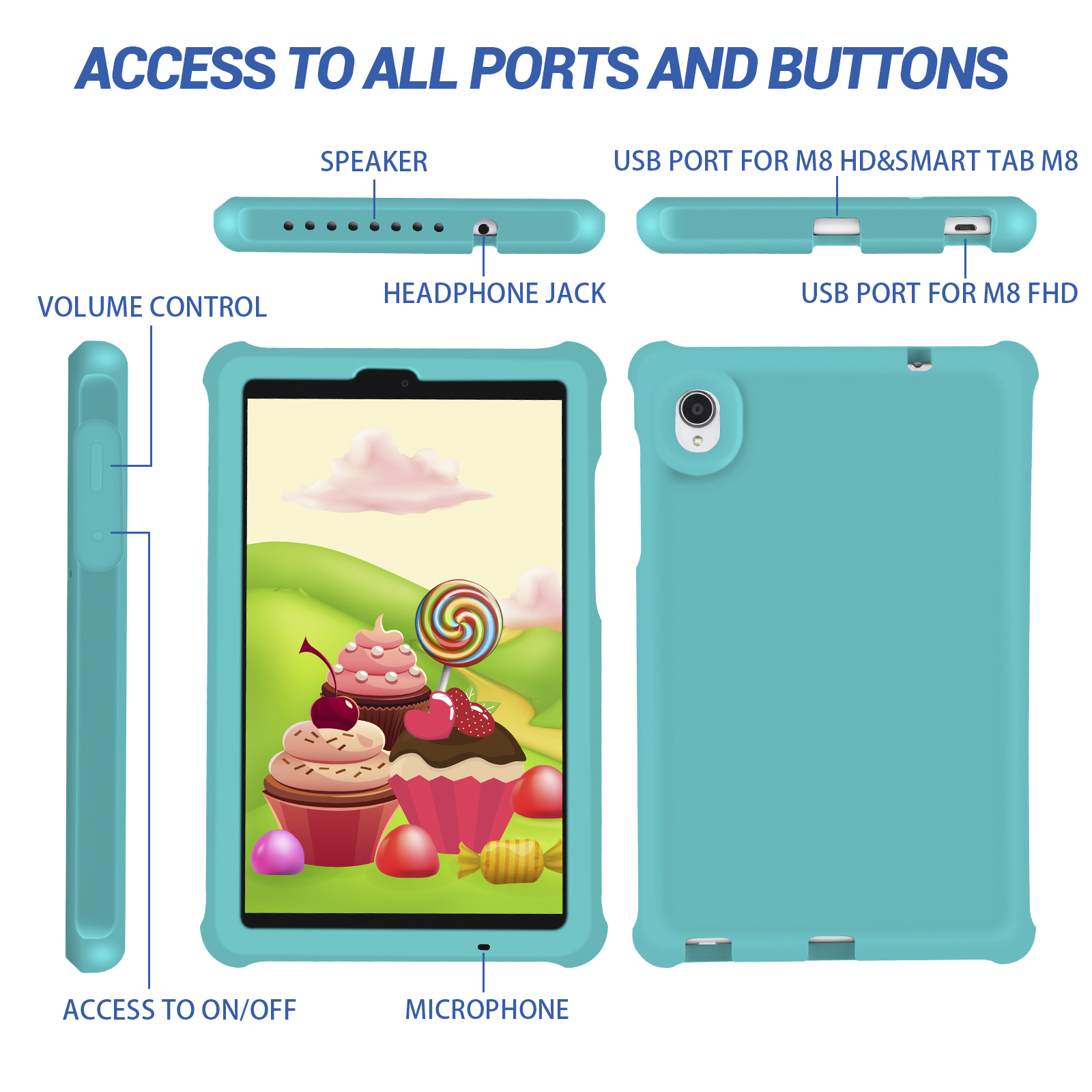 MingShore Universal For Lenovo Tab M8 HD,Smart Tab M8,Tab M8 FHD,Tab M8 3rd Gen 8.0 Inch Tablet Silicone Rubber Rear Bumper Kids Friendly Washable Durable Rugged Case Turquoise 7