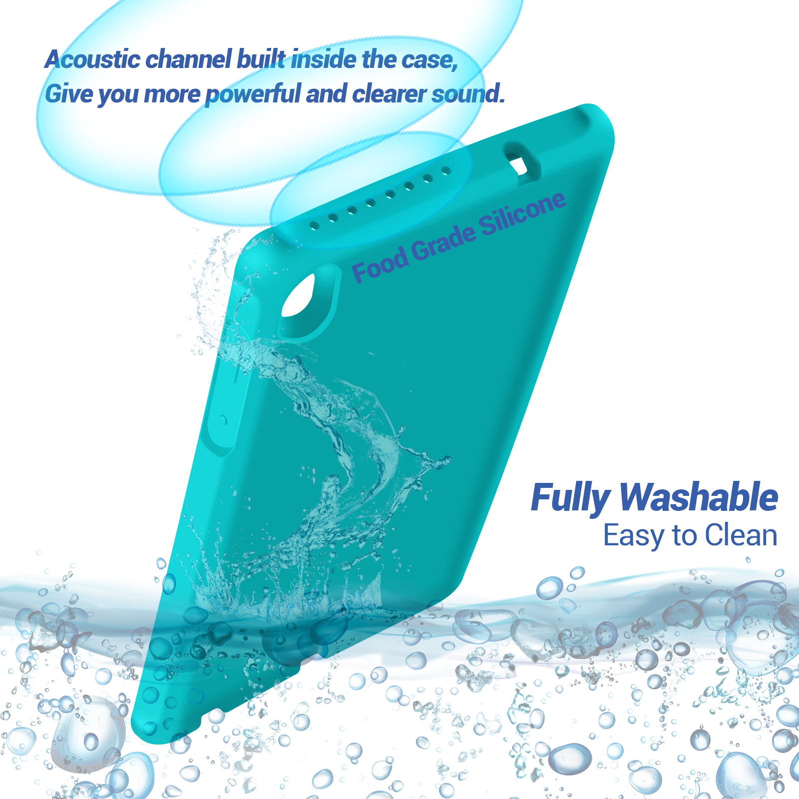 MingShore Universal For Lenovo Tab M8 HD,Smart Tab M8,Tab M8 FHD,Tab M8 3rd Gen 8.0 Inch Tablet Silicone Rubber Rear Bumper Kids Friendly Washable Durable Rugged Case Turquoise 5