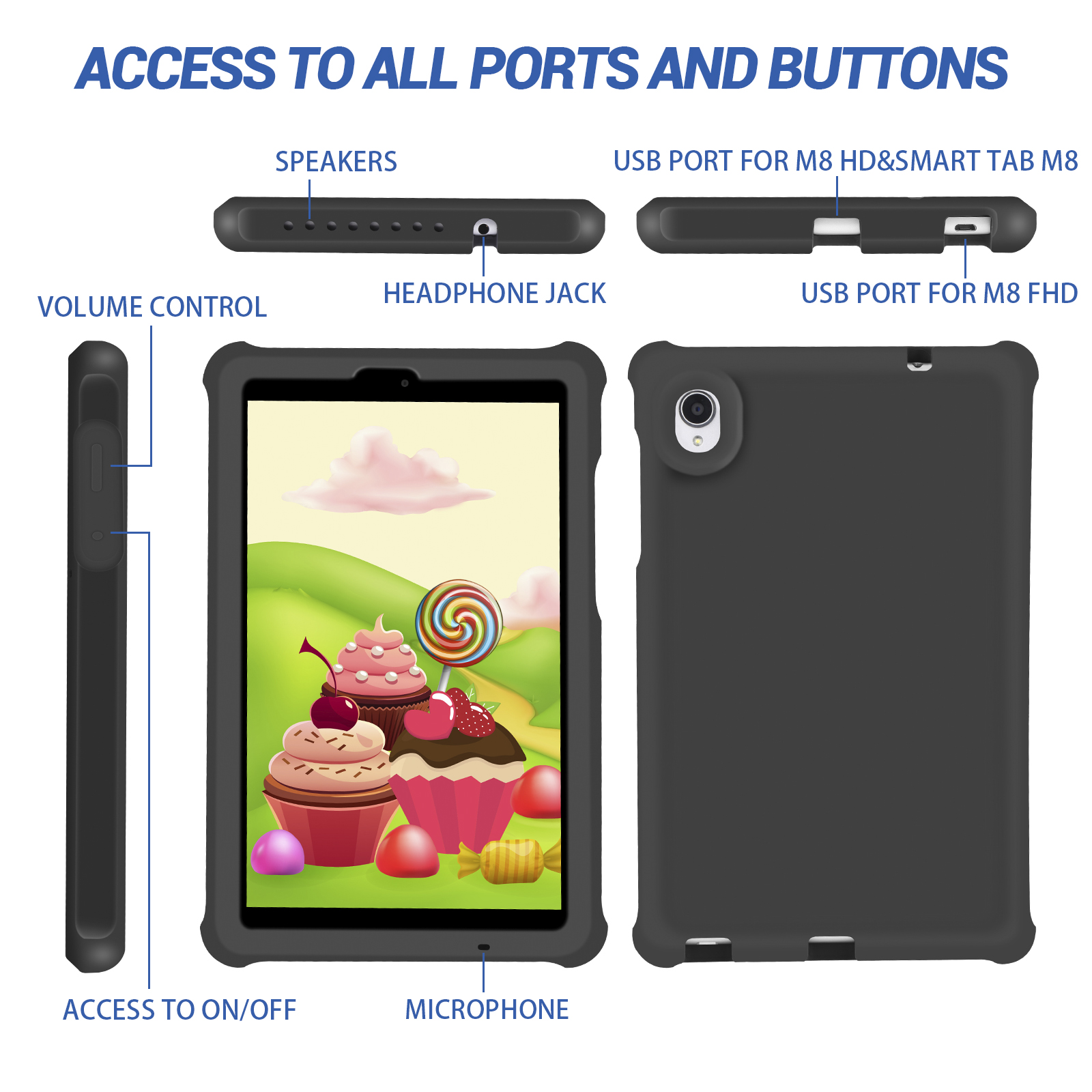 MingShore Universal For Lenovo Tab M8 HD,Smart Tab M8,Tab M8 FHD,Tab M8 3rd Gen 8.0 Inch Tablet Silicone Rubber Rear Bumper Kids Friendly Washable Durable Rugged Case Black 7