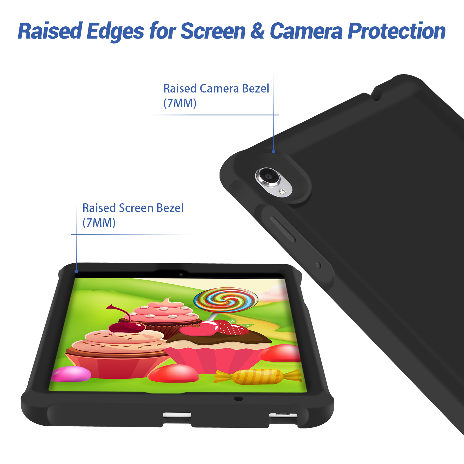 MingShore Universal For Lenovo Tab M8 HD,Smart Tab M8,Tab M8 FHD,Tab M8 3rd Gen 8.0 Inch Tablet Silicone Rubber Rear Bumper Kids Friendly Washable Durable Rugged Case Black 4