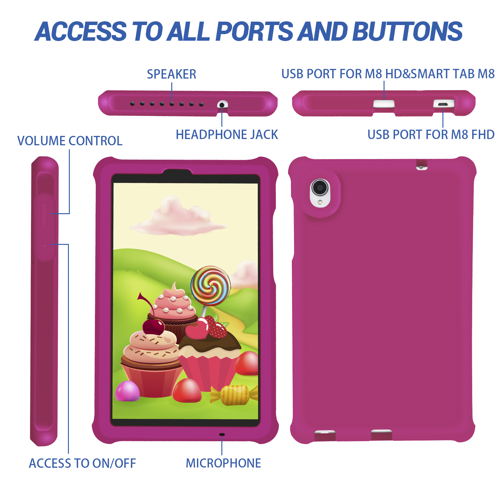 MingShore Universal For Lenovo Tab M8 HD,Smart Tab M8,Tab M8 FHD,Tab M8 3rd Gen 8.0 Inch Tablet Silicone Rubber Rear Bumper Kids Friendly Washable Durable Rugged Case Raspberry 7