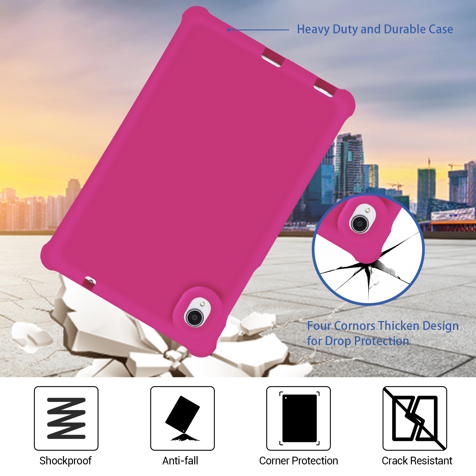 MingShore Universal For Lenovo Tab M8 HD,Smart Tab M8,Tab M8 FHD,Tab M8 3rd Gen 8.0 Inch Tablet Silicone Rubber Rear Bumper Kids Friendly Washable Durable Rugged Case Raspberry 4