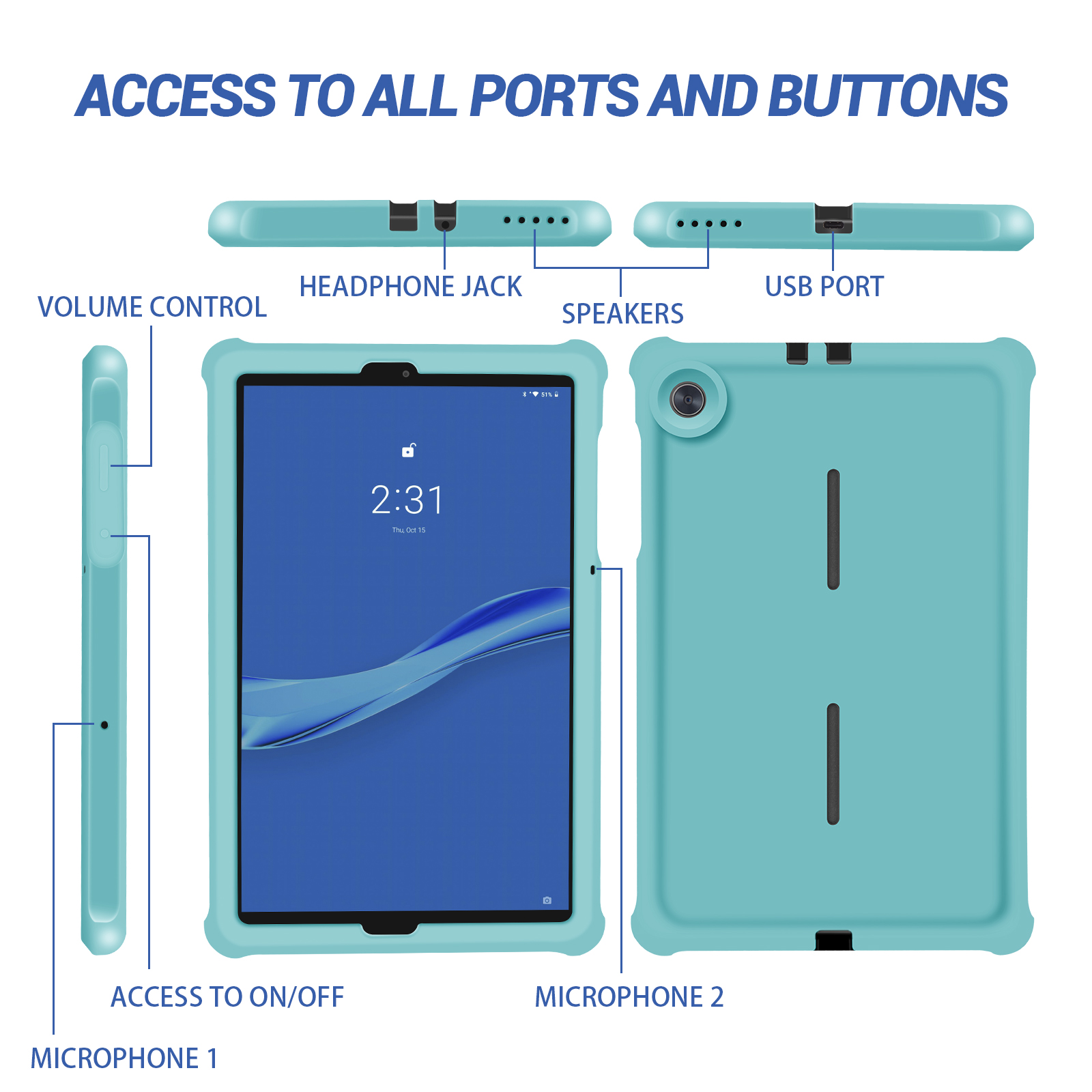 MingShore for Lenovo Tab M10 FHD Plus (2nd Gen) Silicone Rubber Rear Bumper TB-X606F TB-X606X TB-X606V TB-X606FA TB-X606XA M10 Plus 10.3 Inch Tablet Kids Friendly Rugged Bouncing Case (Turquoise) 2