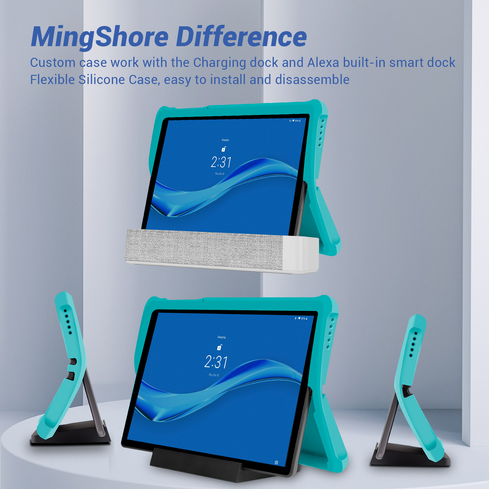 MingShore for Lenovo Tab M10 FHD Plus (2nd Gen) Silicone Rubber Rear Bumper TB-X606F TB-X606X TB-X606V TB-X606FA TB-X606XA M10 Plus 10.3 Inch Tablet Kids Friendly Rugged Bouncing Case (Turquoise) 7