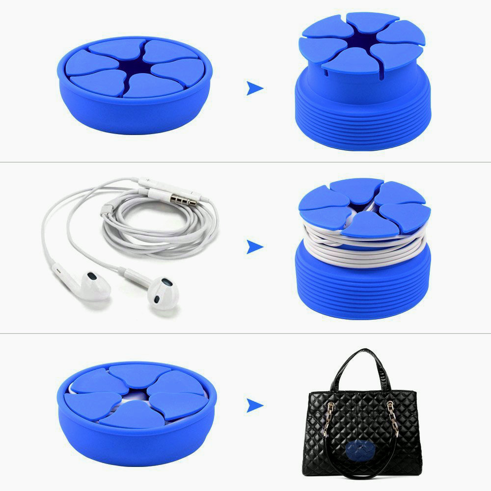 MingShore Silicone Cable Organizer For Earphones Digital Cables Portable Colorful Mini Earphone Holder Bowl Shape Cord Wire Cable Winder Turquoise 2