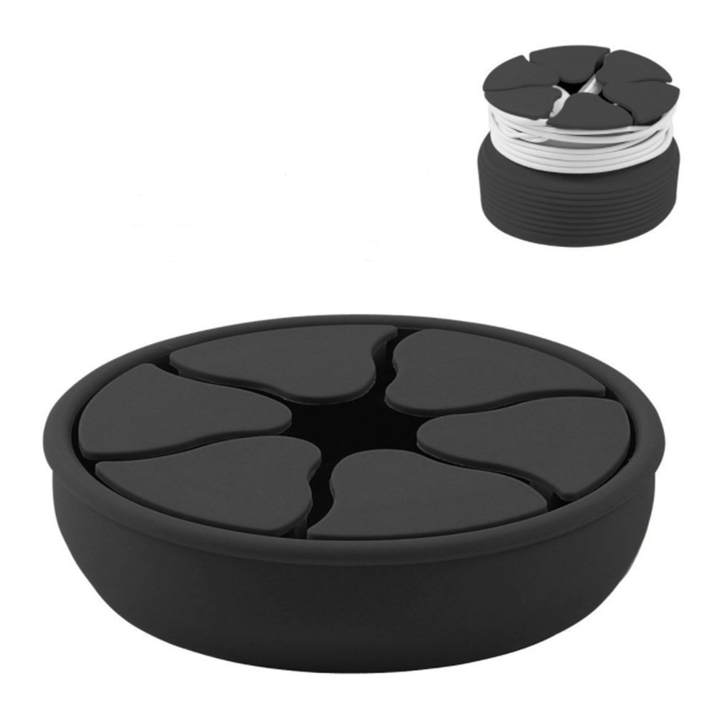 MingShore Silicone Cable Organizer For Earphones Digital Cables Portable Colorful Mini Earphone Holder Bowl Shape Cord Wire Cable Winder Black 2
