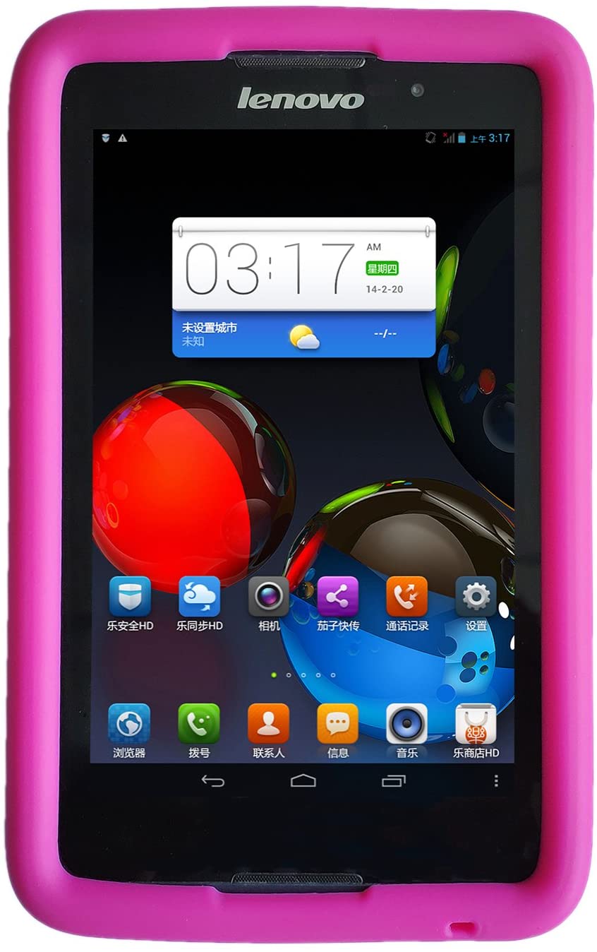 MingShore for Lenovo A7-50 A3500 Silicone Rubber Rear Bumper Released 2014 A3500F-HV-H 7.0 Inch Tablet Handstrap Kids Friendly Washable Durable Rugged Case Raspberry