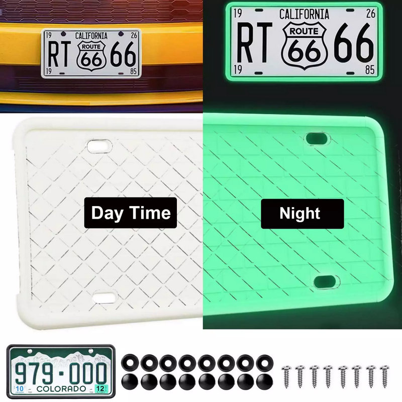 MingShore Custom US CA Silicone License Plate Frame 2 PCs Luminous White 4
